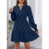 image:imageWomens V Neck Floral Babydoll Tiered Tunic DressNavy Blue