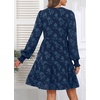 image:imageWomens V Neck Floral Babydoll Tiered Tunic DressNavy Blue