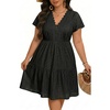 image:imagePlus Size Summer Dress Casual Boho Eyelet Lace V Neck Tiered Midi DressesBlack Eyelet