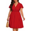 image:imagePlus Size Summer Dress Casual Boho Eyelet Lace V Neck Tiered Midi DressesRed Eyelet