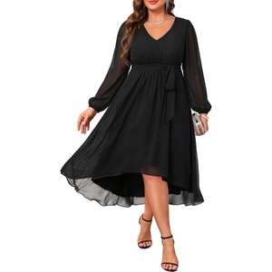 image:imagePlus Size Dresses Wedding Guest Formal Chiffon Short Sleeve High Low DressBlacklong Sleeve