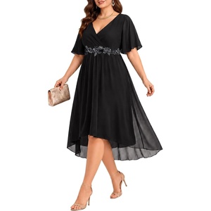 image:imagePlus Size Wedding Guest Dress  Formal V Neck High Low Chiffon Dress WomenBlack