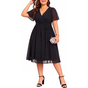 image:imagePlus Size Wedding Guest Dress  Formal V Neck High Low Chiffon Dress WomenBlackstraight Hem
