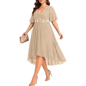 image:imagePlus Size Wedding Guest Dress  Formal V Neck High Low Chiffon Dress WomenChampagne
