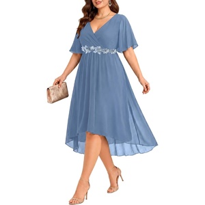 image:imagePlus Size Wedding Guest Dress  Formal V Neck High Low Chiffon Dress WomenGrey Blue