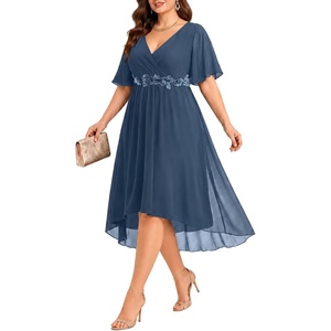 image:imagePlus Size Wedding Guest Dress  Formal V Neck High Low Chiffon Dress WomenNavy Blue