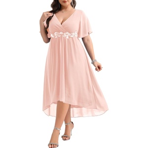 image:imagePlus Size Wedding Guest Dress  Formal V Neck High Low Chiffon Dress WomenPink