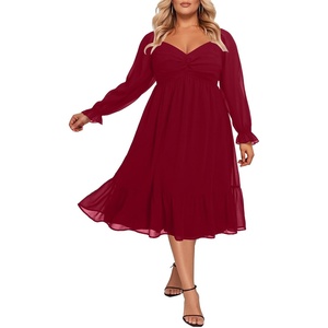 image:imagePlus Size Wedding Guest Dress Chiffon Sweetheart A Line Midi Dresses WomenBurgundy