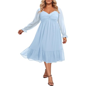 image:imagePlus Size Wedding Guest Dress Chiffon Sweetheart A Line Midi Dresses WomenLight Blue