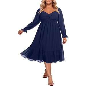 image:imagePlus Size Wedding Guest Dress Chiffon Sweetheart A Line Midi Dresses WomenNavy Blue