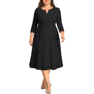 image:imagePlus Size Wedding Guest Dress Fall Semi Formal 34 Sleeve Aline Midi DressBlack
