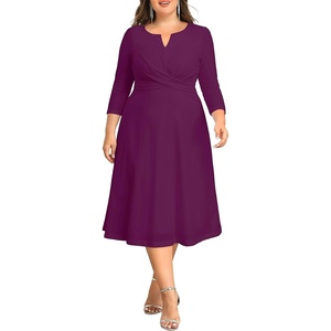 image:imagePlus Size Wedding Guest Dress Fall Semi Formal 34 Sleeve Aline Midi DressPurple