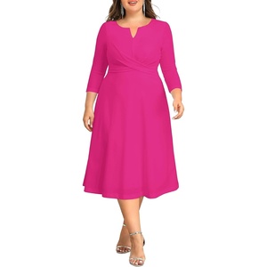 image:imagePlus Size Wedding Guest Dress Fall Semi Formal 34 Sleeve Aline Midi DressRose Red