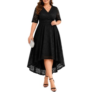 image:imagePlus Size Wedding Guest Dress Lace Formal Faux Wrap V Neck High Low HemBlack
