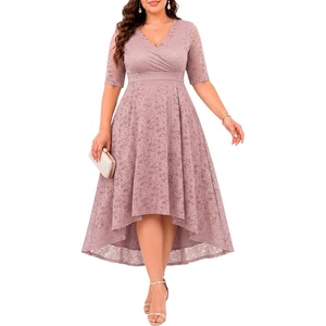 image:imagePlus Size Wedding Guest Dress Lace Formal Faux Wrap V Neck High Low HemDusty Pink