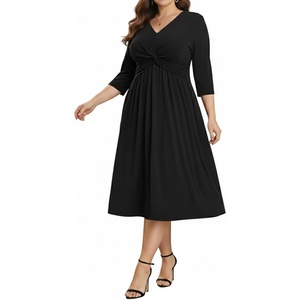 image:imageTalisea Plus Size Wedding Guest Dress  V Neck 34 Sleeve A Line Midi DressBlack