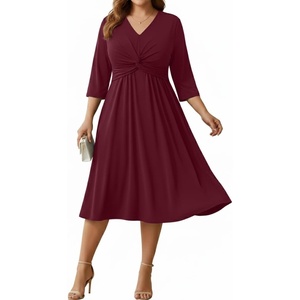 image:imageTalisea Plus Size Wedding Guest Dress  V Neck 34 Sleeve A Line Midi DressBurgundy