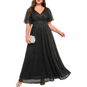 image:imageWomen Plus Size Formal Dress Flutter Sleeve Maxi Wedding Guest GownBlackglitter