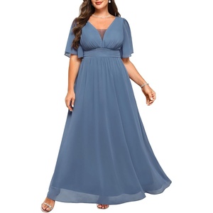 image:imageWomen Plus Size Formal Dress Flutter Sleeve Maxi Wedding Guest GownBlue