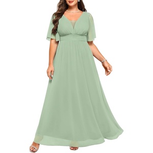 image:imageWomen Plus Size Formal Dress Flutter Sleeve Maxi Wedding Guest GownGreen