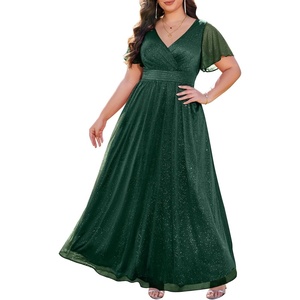 image:imageWomen Plus Size Formal Dress Flutter Sleeve Maxi Wedding Guest GownGreenglitter