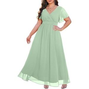 image:imageWomen Plus Size Formal Dress Flutter Sleeve Maxi Wedding Guest GownSagechiffon