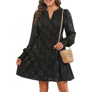 image:imageWomens V Neck Floral Babydoll Tiered Tunic DressBlack