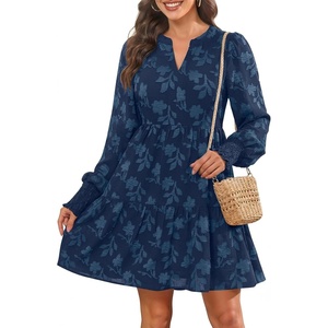 image:imageWomens V Neck Floral Babydoll Tiered Tunic DressNavy Blue