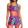 image:image3 Piece Tankini Swimsuits  Athletic Swim Top with Boyshorts Bathing SuitsColorful Leaves