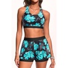 image:image3 Piece Tankini Swimsuits  Athletic Swim Top with Boyshorts Bathing SuitsGreen Floral