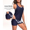 image:image3 Piece Tankini Swimsuits  Athletic Swim Top with Boyshorts Bathing SuitsNavy Geometry