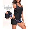 image:image3 Piece Tankini Swimsuits  Athletic Swim Top with Boyshorts Bathing SuitsPink Floral