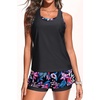 image:image3 Piece Tankini Swimsuits  Athletic Swim Top with Boyshorts Bathing SuitsPink Floral