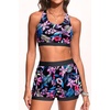 image:image3 Piece Tankini Swimsuits  Athletic Swim Top with Boyshorts Bathing SuitsPink Floral