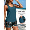 image:image3 Piece Tankini Swimsuits  Athletic Swim Top with Boyshorts Bathing SuitsTeal and Floral