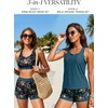 image:image3 Piece Tankini Swimsuits  Athletic Swim Top with Boyshorts Bathing SuitsTeal and Floral