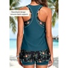 image:image3 Piece Tankini Swimsuits  Athletic Swim Top with Boyshorts Bathing SuitsTeal and Floral
