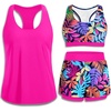 image:image3 Piece Tankini Swimsuits  Athletic Swim Top with Boyshorts Bathing SuitsColorful Leaves