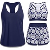 image:image3 Piece Tankini Swimsuits  Athletic Swim Top with Boyshorts Bathing SuitsNavy Geometry