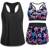 image:image3 Piece Tankini Swimsuits  Athletic Swim Top with Boyshorts Bathing SuitsPink Floral