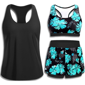 image:image3 Piece Tankini Swimsuits  Athletic Swim Top with Boyshorts Bathing SuitsGreen Floral