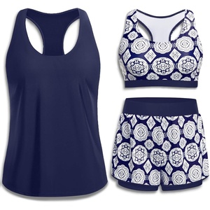 image:image3 Piece Tankini Swimsuits  Athletic Swim Top with Boyshorts Bathing SuitsNavy Geometry