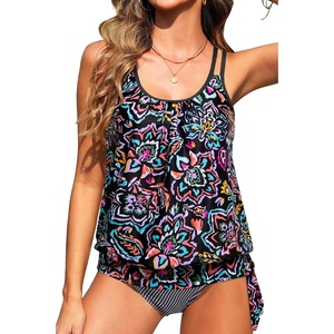 image:imageTalisea Women Blouson Tankini Top Only  Loose Fit Modest Swim Top SwimsuitColorful Paisley