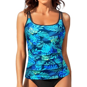 image:imageWomen Tankini Swim Top Only  Tummy Control Swimsuit Bathing Suit TopBlue Leaves