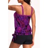 image:imageTankini Swimsuits with Shorts  Blouson Tie Side Tummy Control SwimwearBlack Purple Leaf
