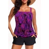 image:imageTankini Swimsuits with Shorts  Blouson Tie Side Tummy Control SwimwearBlack Purple Leaf