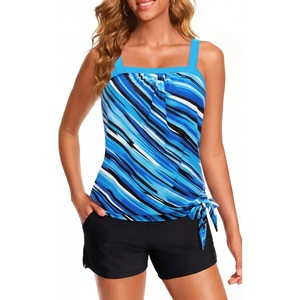 image:imageTankini Swimsuits with Shorts  Blouson Tie Side Tummy Control SwimwearBlue Striped