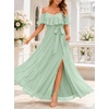 image:imageFormal Dresses Off the Shoulder Chiffon ALine Long Dress Split WomenSage Green