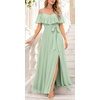 image:imageFormal Dresses Off the Shoulder Chiffon ALine Long Dress Split WomenSage Green