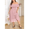 image:imagePlus Size Dresses Wedding Guest Off the Shoulder Chiffon ALine Midi DressPink